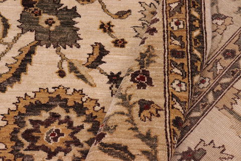 handmade Transitional Kafkaz Ivory Lt. Green Hand Knotted RECTANGLE 100% WOOL area rug 8' x 10'