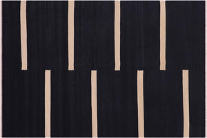 4x6 hand woven Turkish Flat Weave Kilim wool rug in black and beige - Eclectic BohoNate