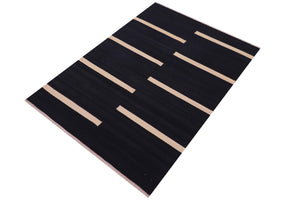 handmade Modern Kilim Black Beige Hand-Woven RECTANGLE 100% WOOL area rug 4x6