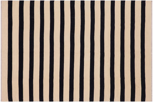 5x6 hand woven Turkish Flat Weave Kilim wool rug in beige and black - Modern Turkish Ned