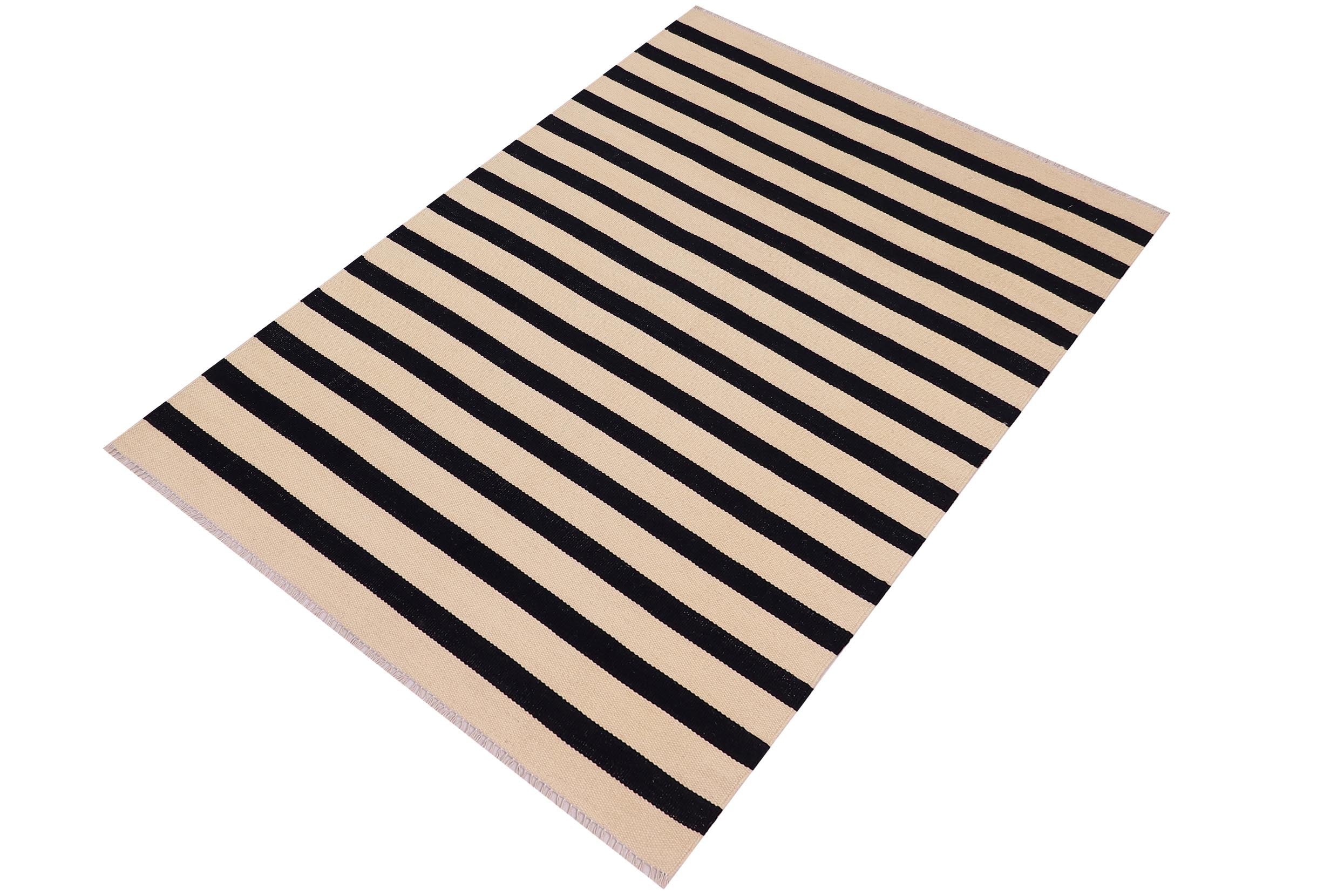 handmade Modern Kilim Beige Black Hand-Woven RECTANGLE 100% WOOL area rug 5x6