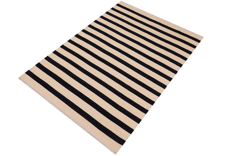 handmade Modern Kilim Beige Black Hand-Woven RECTANGLE 100% WOOL area rug 5x6