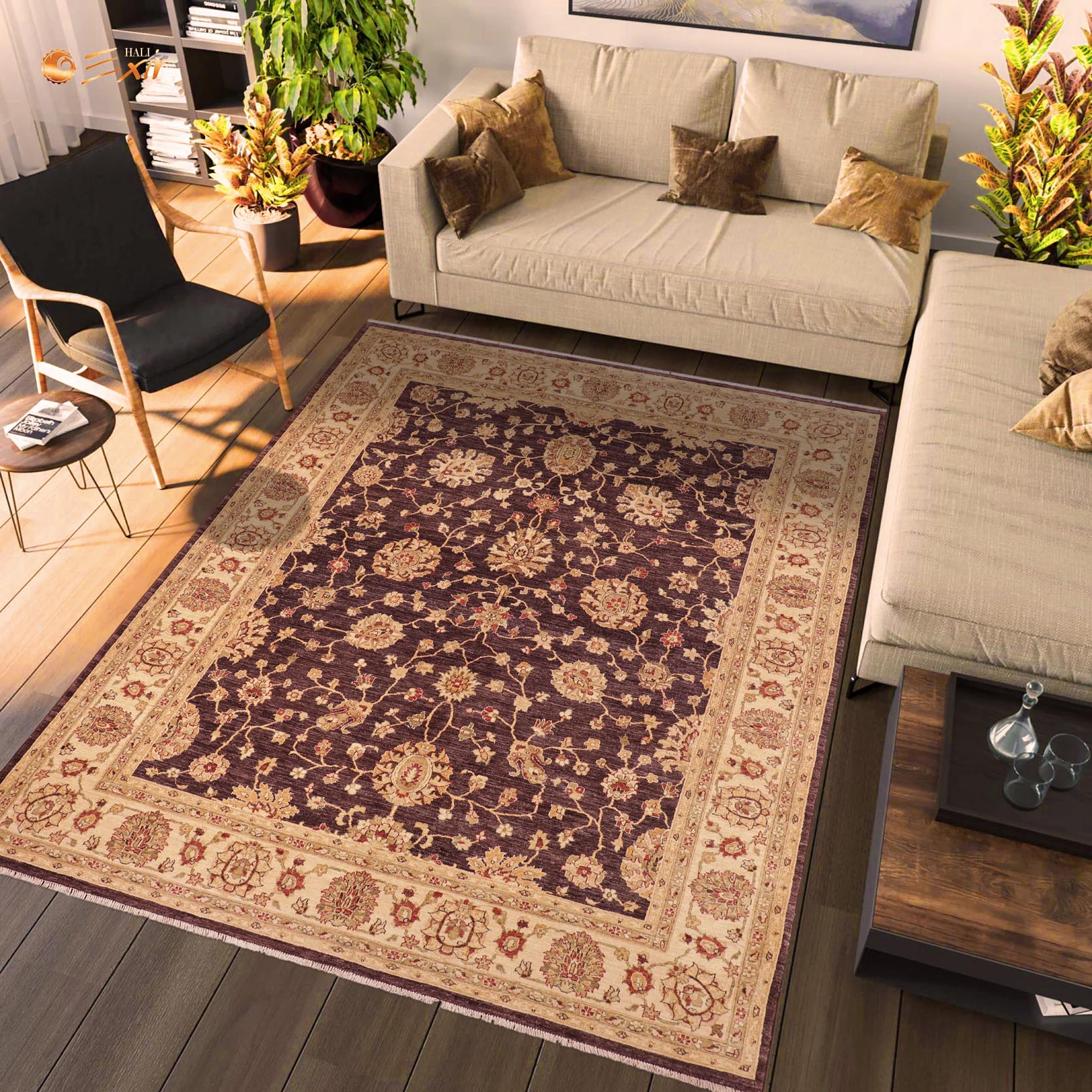 handmade Traditional Kafkaz Purple Beige Hand Knotted RECTANGLE 100% WOOL area rug 8x11