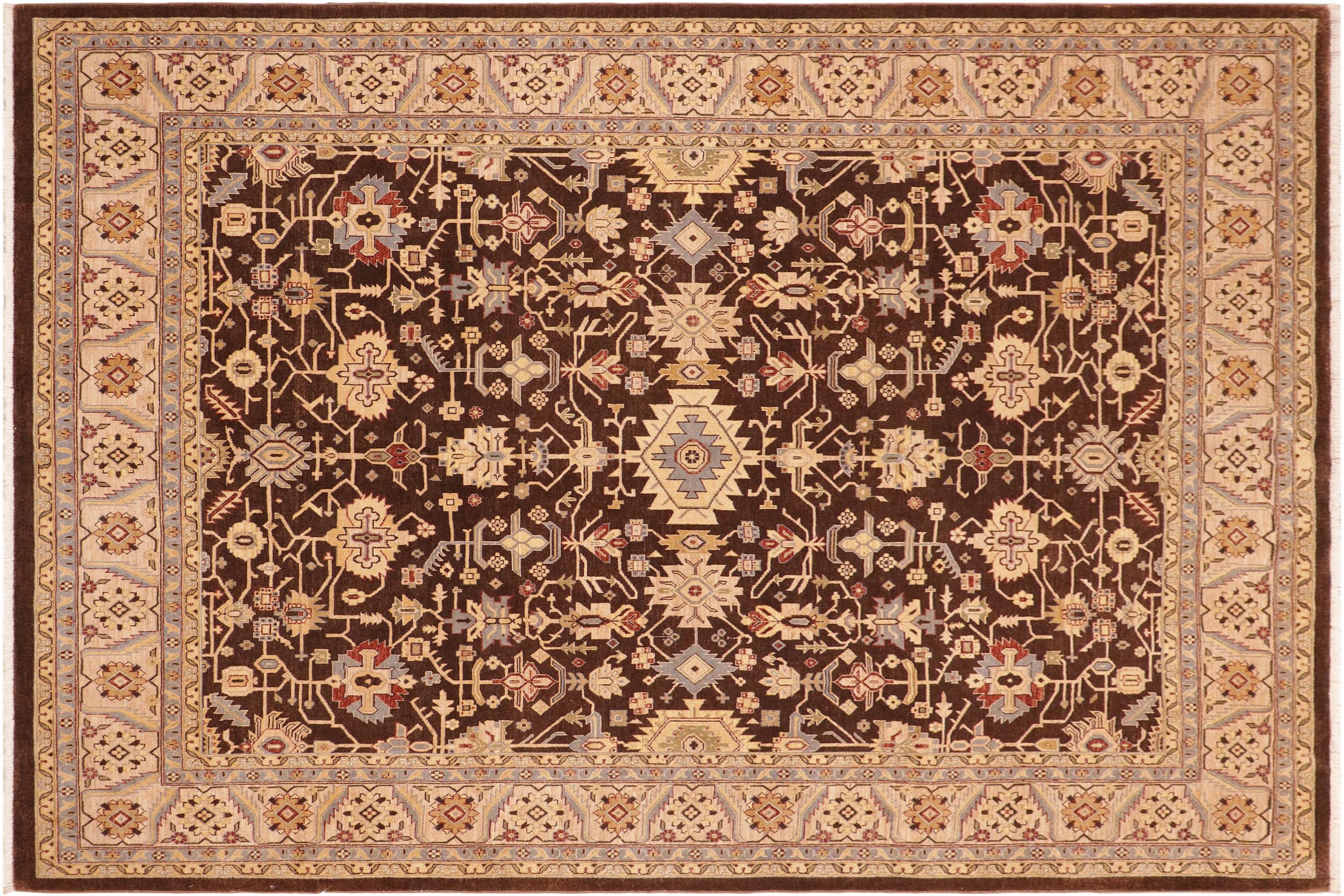 handmade Traditional Kafkaz Brown Beige Hand Knotted RECTANGLE 100% WOOL area rug 8x10