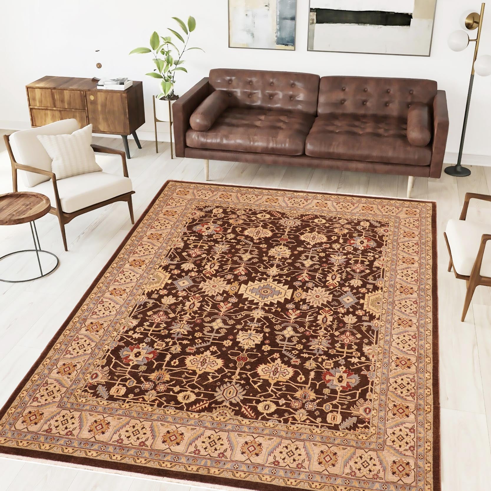 handmade Traditional Kafkaz Brown Beige Hand Knotted RECTANGLE 100% WOOL area rug 8x10