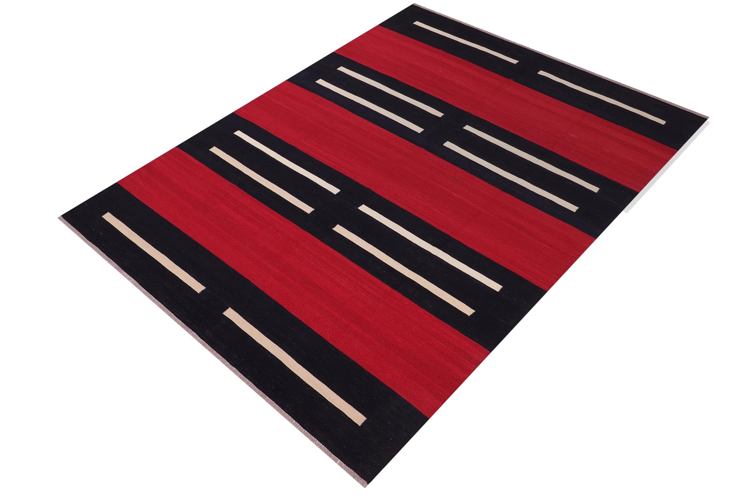 handmade Modern Kilim Red Beige Hand-Woven RECTANGLE 100% WOOL area rug 7 x 10