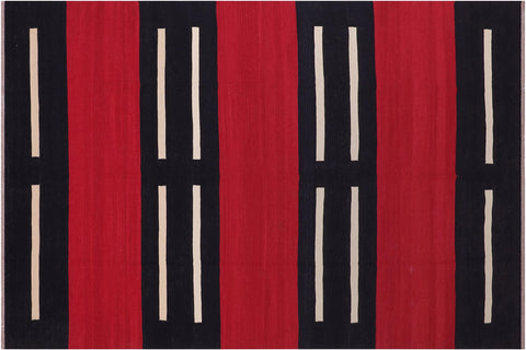 handmade Modern Kilim Red Beige Hand-Woven RECTANGLE 100% WOOL area rug 7 x 10