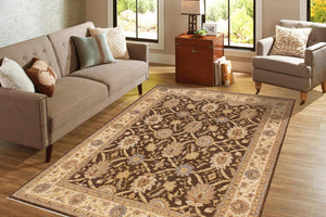 handmade Transitional Kafkaz Brown Beige Hand Knotted RECTANGLE 100% WOOL area rug 8' x 10'