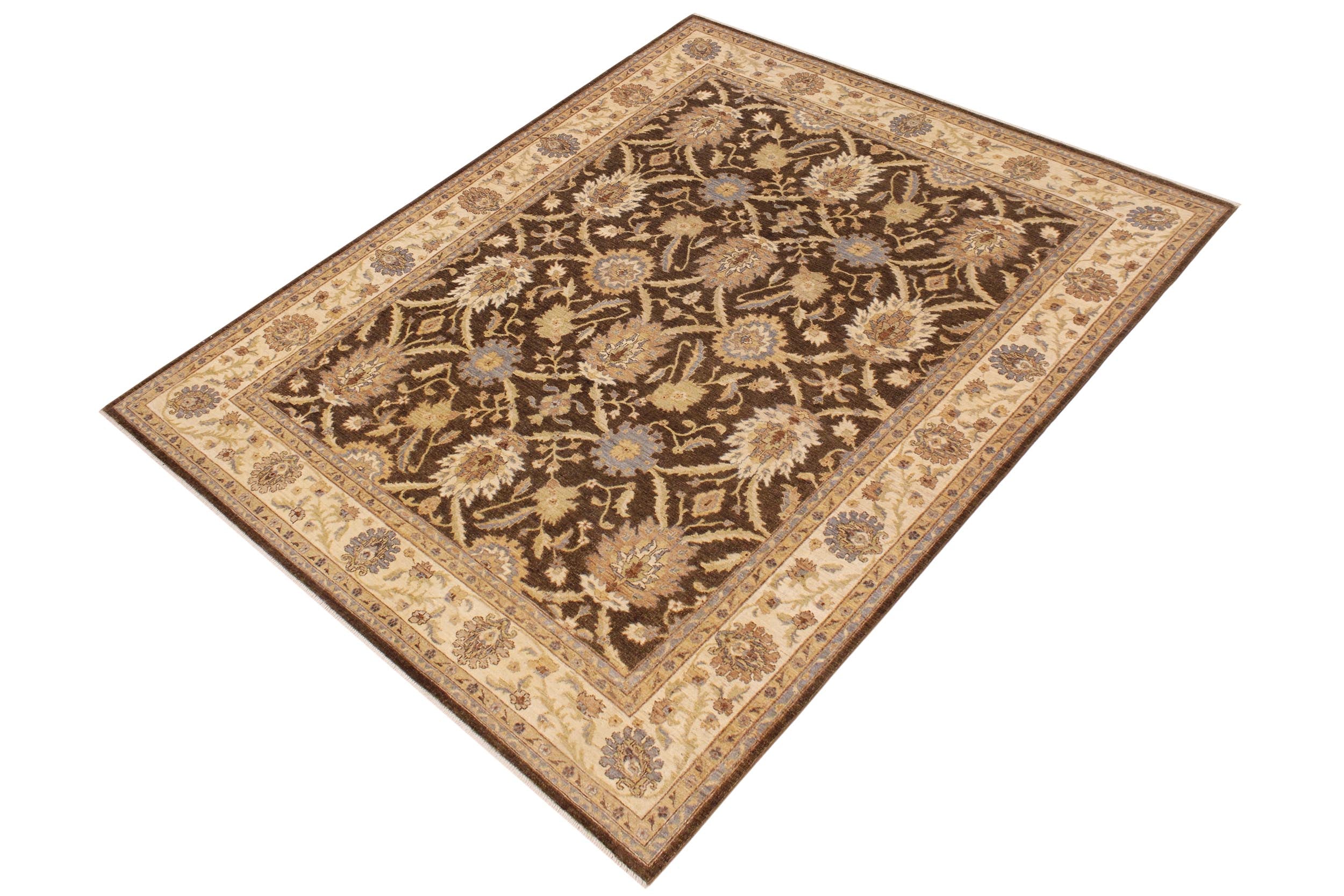 handmade Transitional Kafkaz Brown Beige Hand Knotted RECTANGLE 100% WOOL area rug 8' x 10'