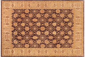 8x9 hand knotted transitional wool rug in aubergine and beige - Boho Chic Zada