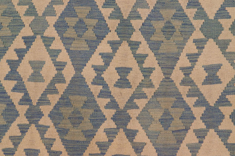 handmade Geometric Kilim Blue Beige Hand-Woven RECTANGLE 100% WOOL area rug 8x10