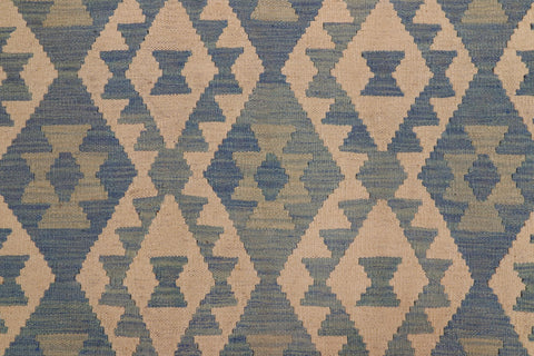 handmade Geometric Kilim Blue Beige Hand-Woven RECTANGLE 100% WOOL area rug 8x10