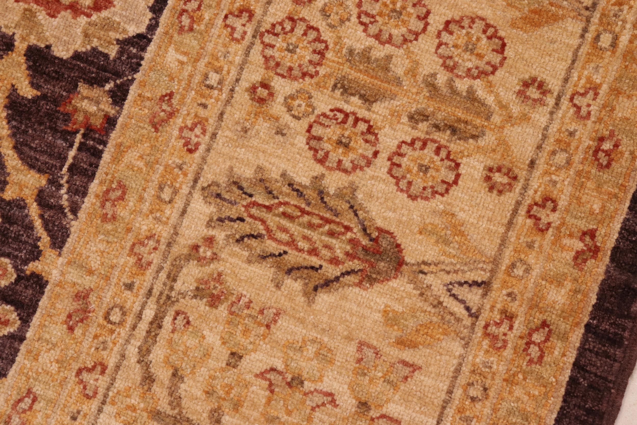 handmade Transitional Kafkaz Aubergine Beige Hand Knotted RECTANGLE 100% WOOL area rug 8' x 9'