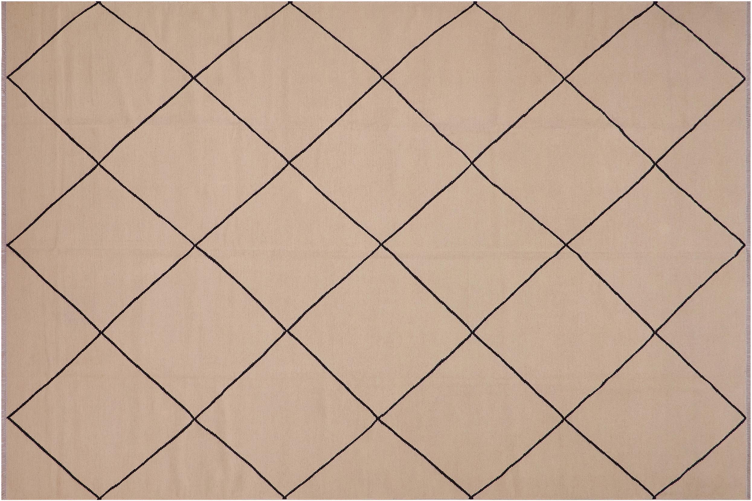 handmade Modern Kilim Beige Black Hand-Woven RECTANGLE 100% WOOL area rug 8x11