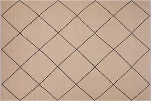8x11 hand woven Turkish Flat Weave Kilim wool rug in beige and black - Abstract Turkish Sander