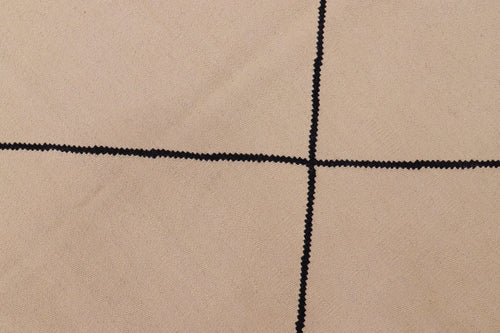 handmade Modern Kilim Beige Black Hand-Woven RECTANGLE 100% WOOL area rug 8x11