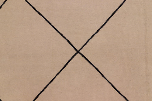 handmade Modern Kilim Beige Black Hand-Woven RECTANGLE 100% WOOL area rug 8x11