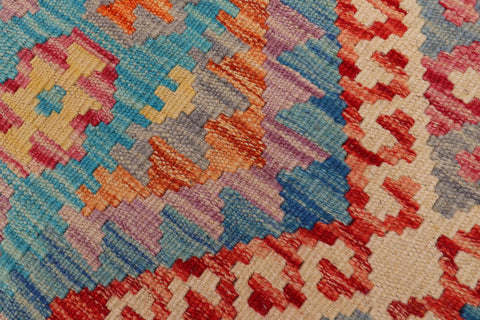 handmade Geometric Kilim Red Blue Hand-Woven RUNNER 100% WOOL area rug 3x10