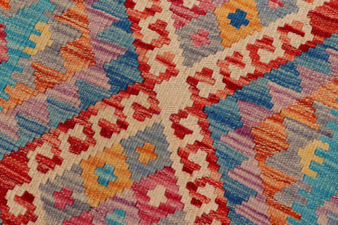 handmade Geometric Kilim Red Blue Hand-Woven RUNNER 100% WOOL area rug 3x10