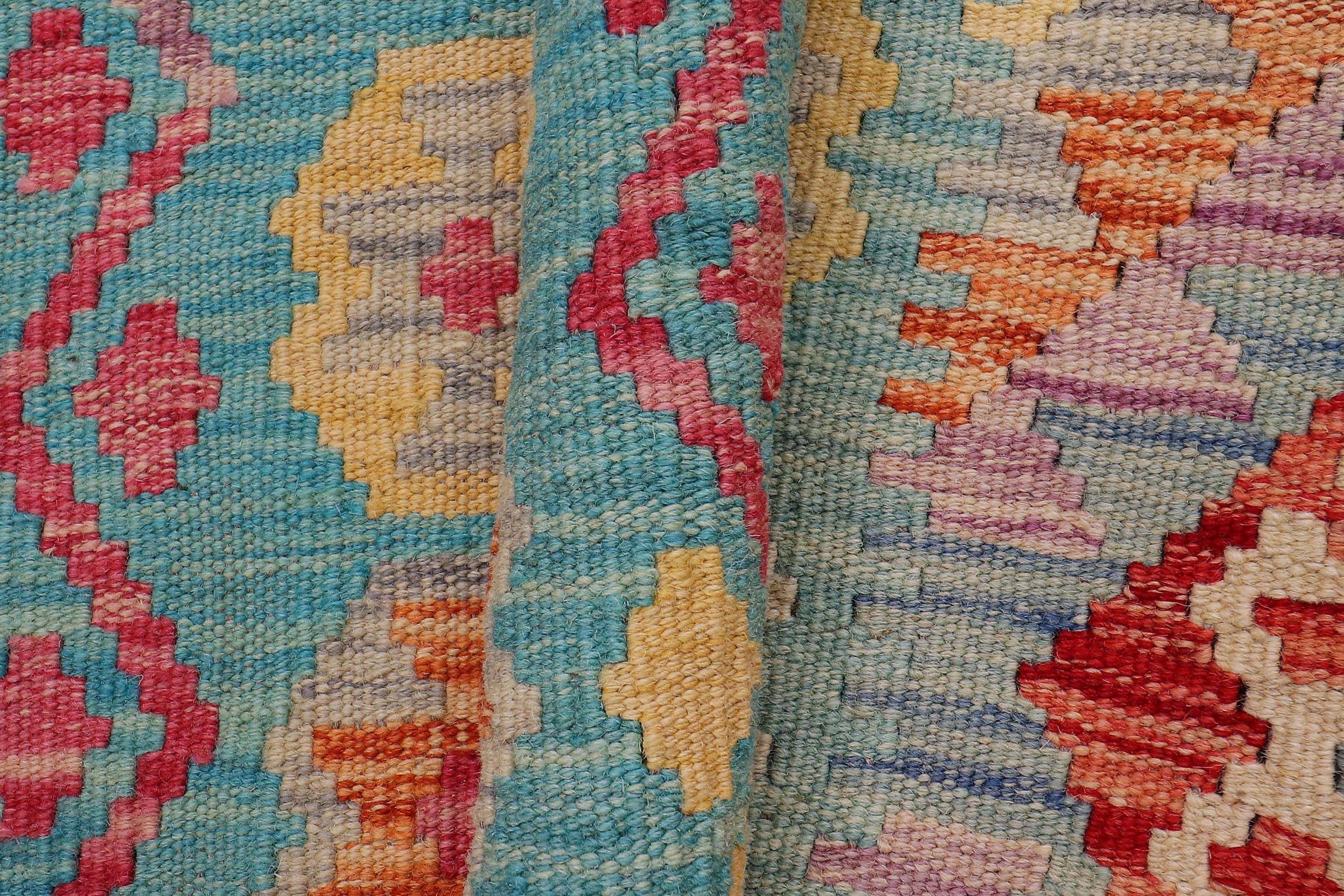 handmade Geometric Kilim Red Blue Hand-Woven RUNNER 100% WOOL area rug 3x10