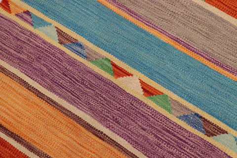 handmade Geometric Kilim Rust Blue Hand-Woven RUNNER 100% WOOL area rug 3x10