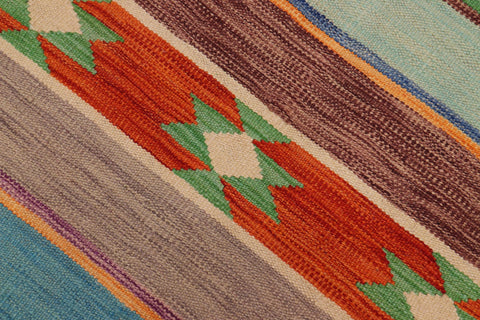 handmade Geometric Kilim Rust Blue Hand-Woven RUNNER 100% WOOL area rug 3x10