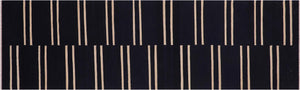3x10 hand woven Turkish Modern Kilim wool rug in black and beige - Turkish Eclectic