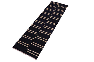 handmade Modern Kilim Black Beige Hand-Woven RUNNER 100% WOOL area rug 3 x 10
