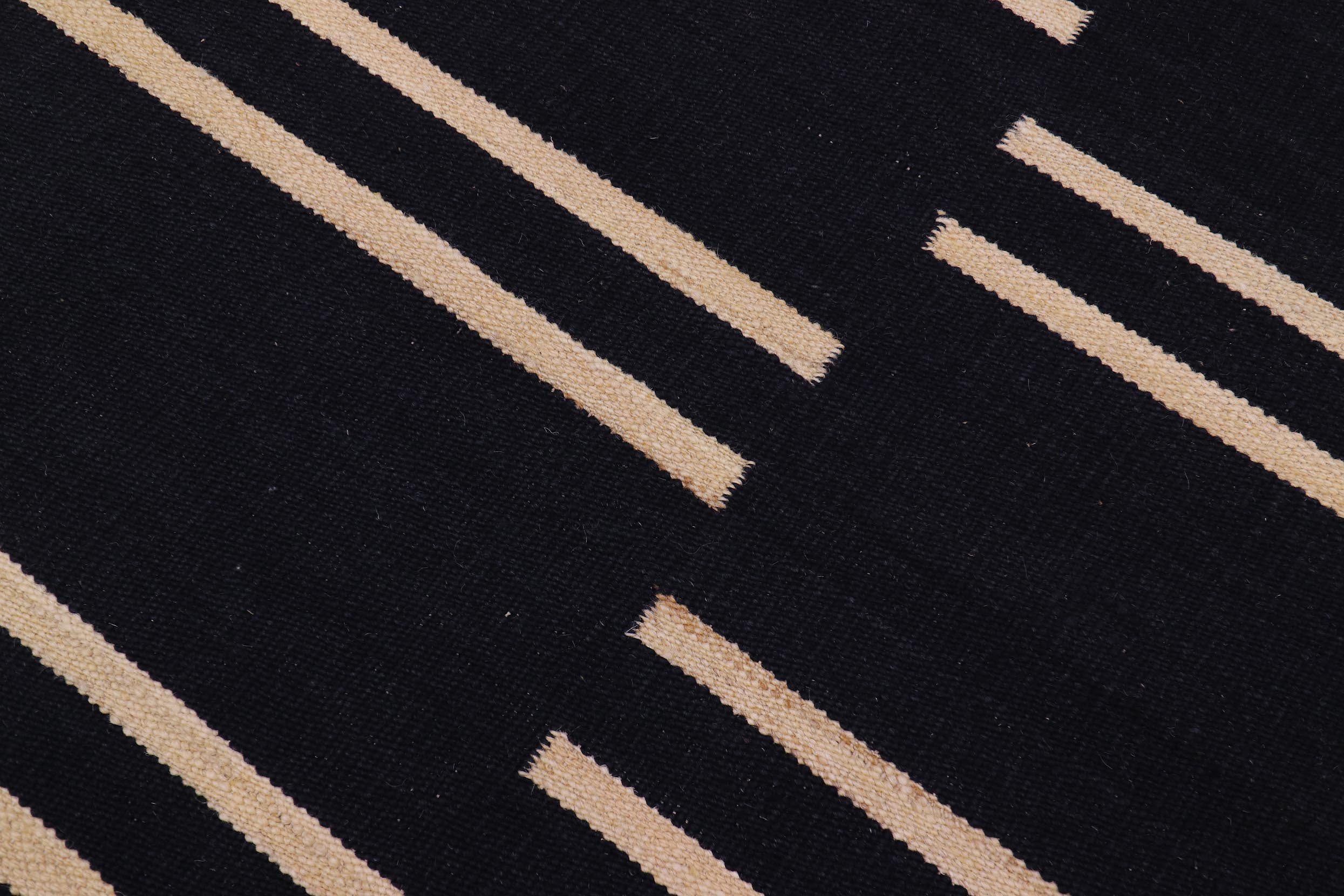 handmade Modern Kilim Black Beige Hand-Woven RUNNER 100% WOOL area rug 3 x 10