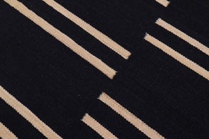 handmade Modern Kilim Black Beige Hand-Woven RUNNER 100% WOOL area rug 3 x 10