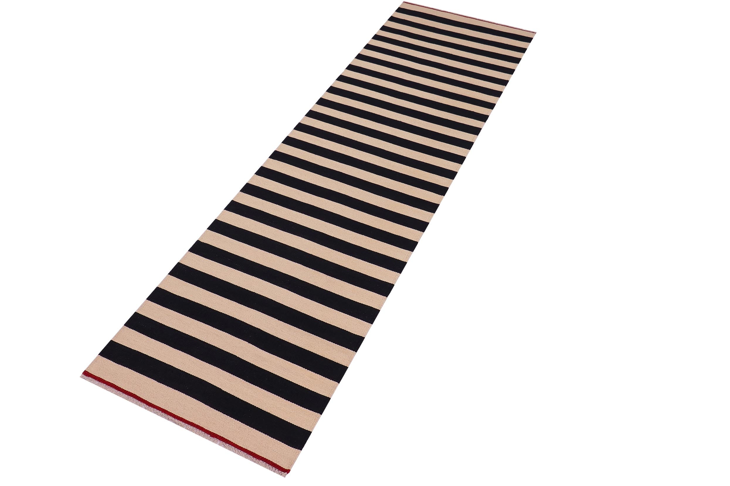 handmade Modern Kilim Beige Black Hand-Woven RUNNER 100% WOOL area rug 3 x 10