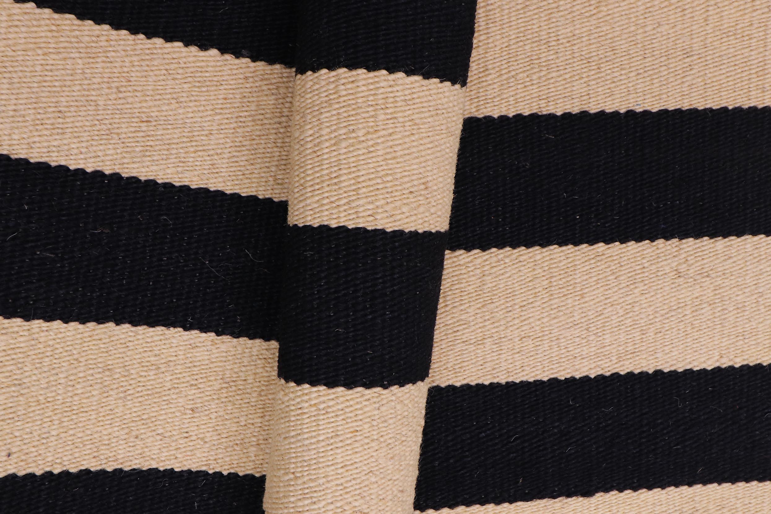 handmade Modern Kilim Beige Black Hand-Woven RUNNER 100% WOOL area rug 3 x 10