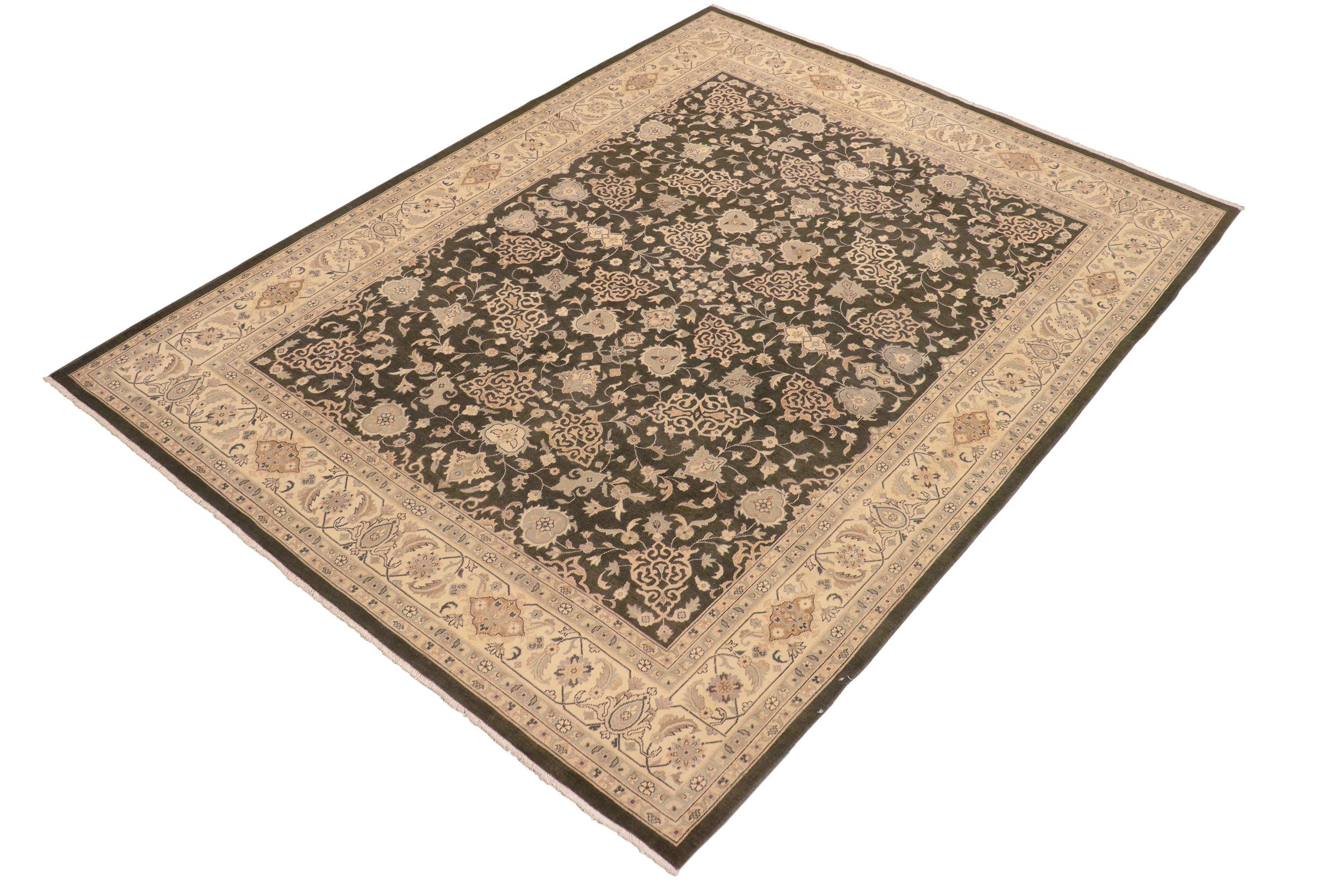 handmade Traditional Kafkaz Green Ivory Hand Knotted RECTANGLE 100% WOOL area rug 8x10