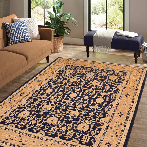 handmade Transitional Kafkaz Blue Dark Tan Hand Knotted RECTANGLE 100% WOOL area rug 8' x 10'