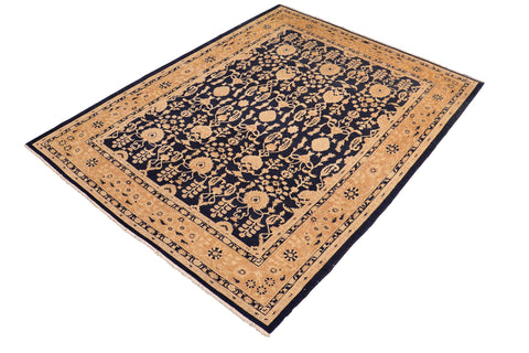 handmade Transitional Kafkaz Blue Dark Tan Hand Knotted RECTANGLE 100% WOOL area rug 8' x 10'