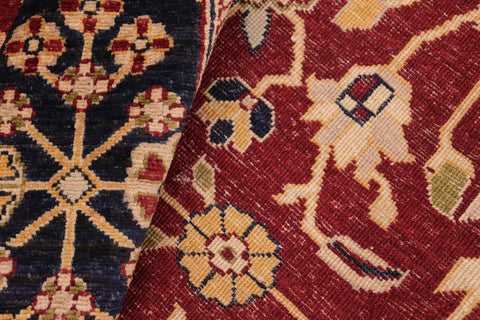 handmade Transitional Kafkaz Red Blue Hand Knotted RECTANGLE 100% WOOL area rug 8' x 10'