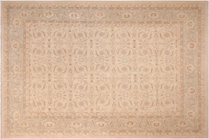 8x10 hand knotted transitional wool rug in beige and green - Bohemian Willodea