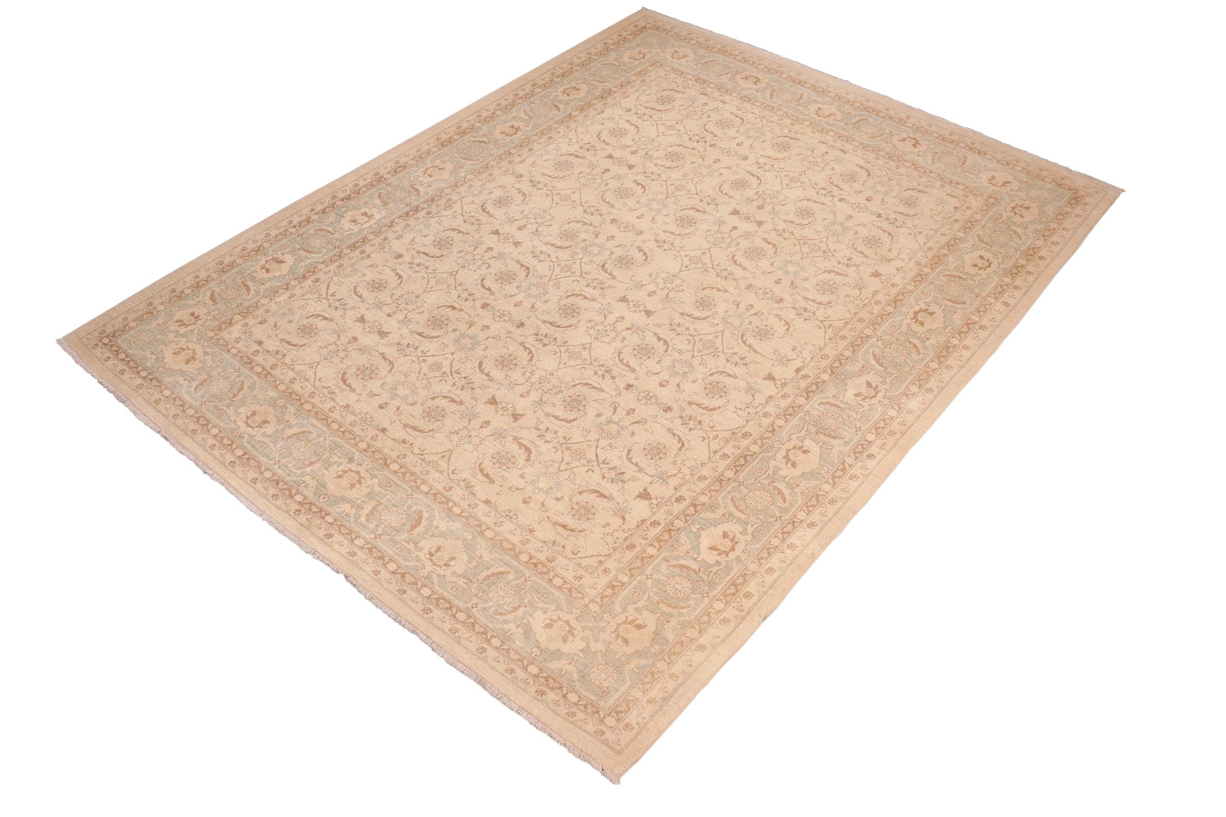 handmade Transitional Kafkaz Beige Green Hand Knotted RECTANGLE 100% WOOL area rug 8' x 10'