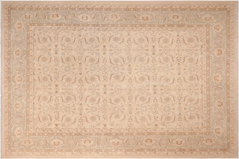 handmade Transitional Kafkaz Beige Green Hand Knotted RECTANGLE 100% WOOL area rug 8' x 10'