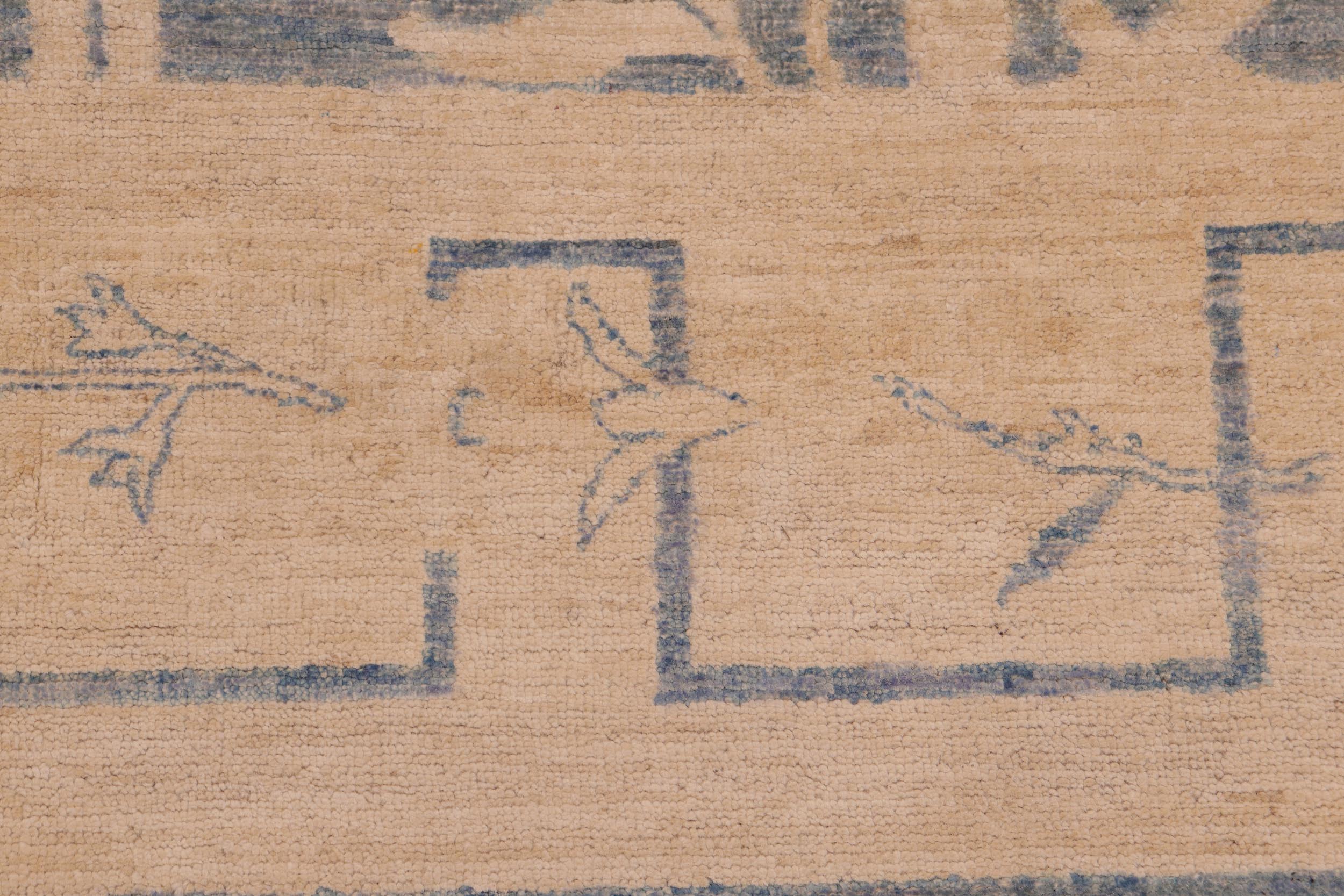handmade Transitional Kafkaz Blue Beige Hand Knotted RECTANGLE 100% WOOL area rug 8' x 10'