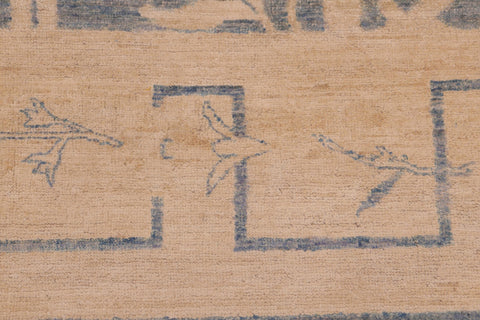 handmade Transitional Kafkaz Blue Beige Hand Knotted RECTANGLE 100% WOOL area rug 8' x 10'