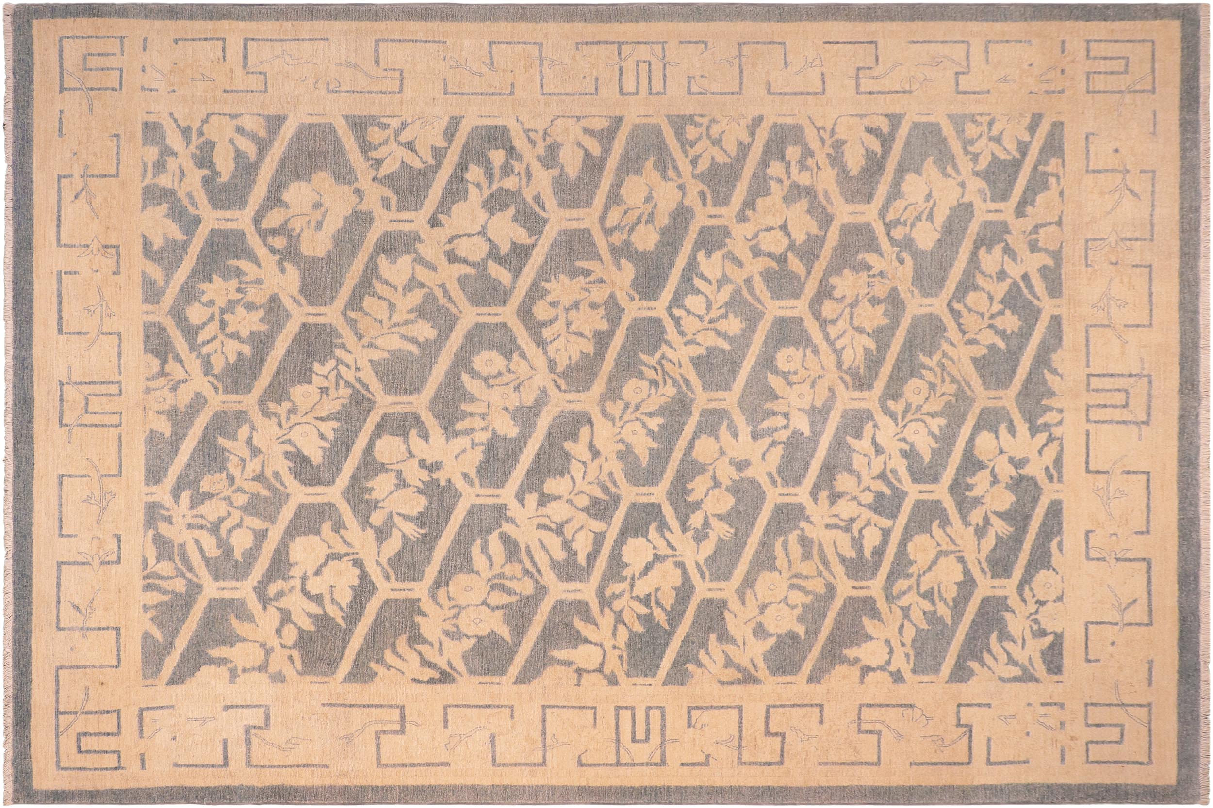 handmade Transitional Kafkaz Blue Beige Hand Knotted RECTANGLE 100% WOOL area rug 8' x 10'