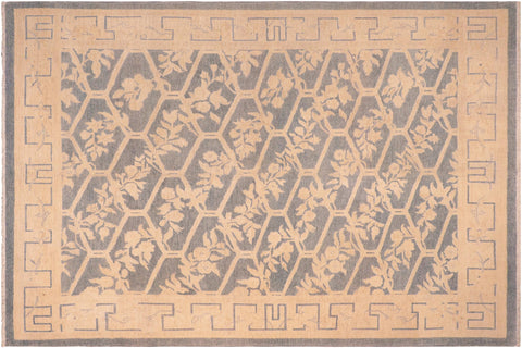 handmade Transitional Kafkaz Blue Beige Hand Knotted RECTANGLE 100% WOOL area rug 8' x 10'