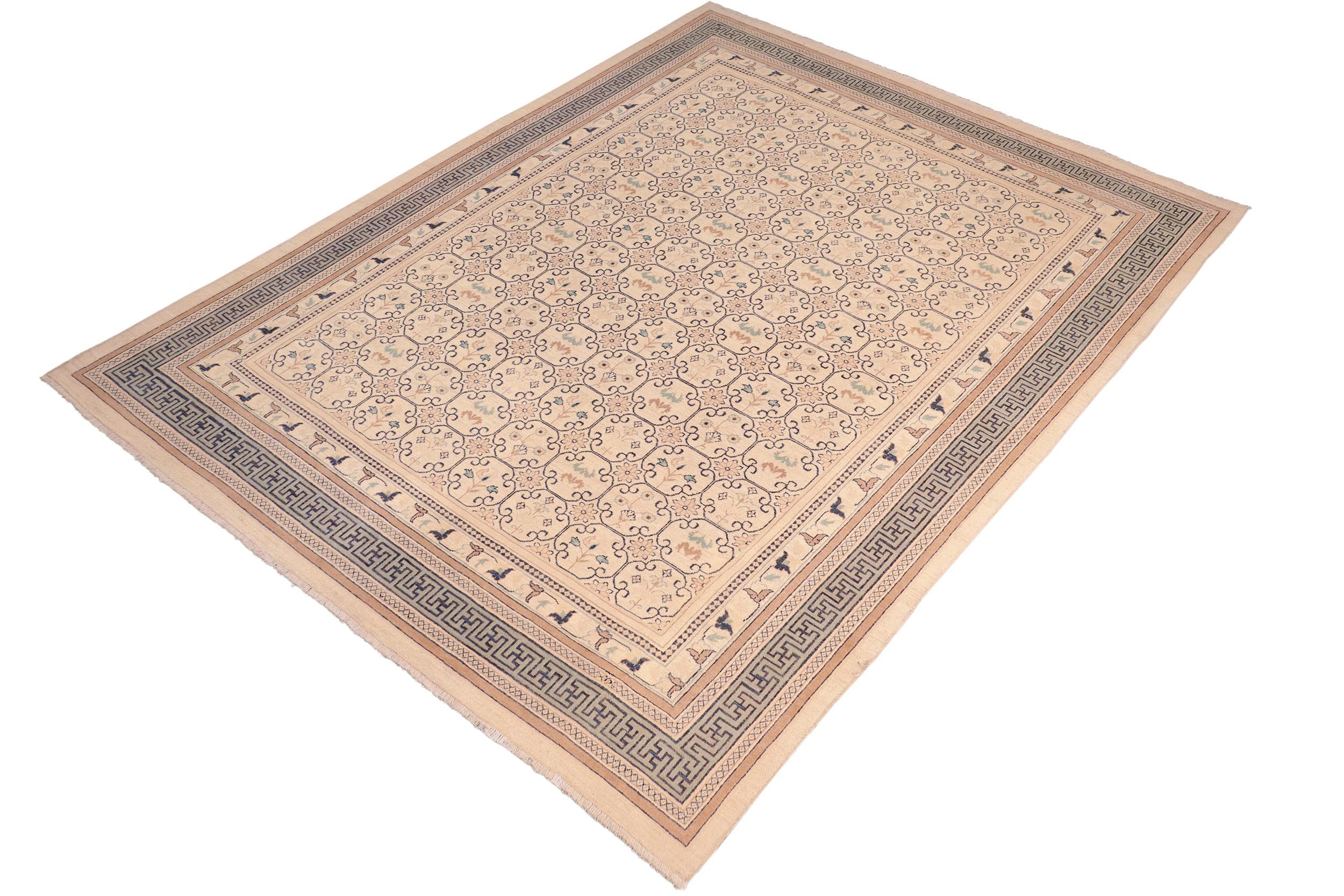handmade Transitional Kafkaz Beige Lt. Green Hand Knotted RECTANGLE 100% WOOL area rug 8' x 10'