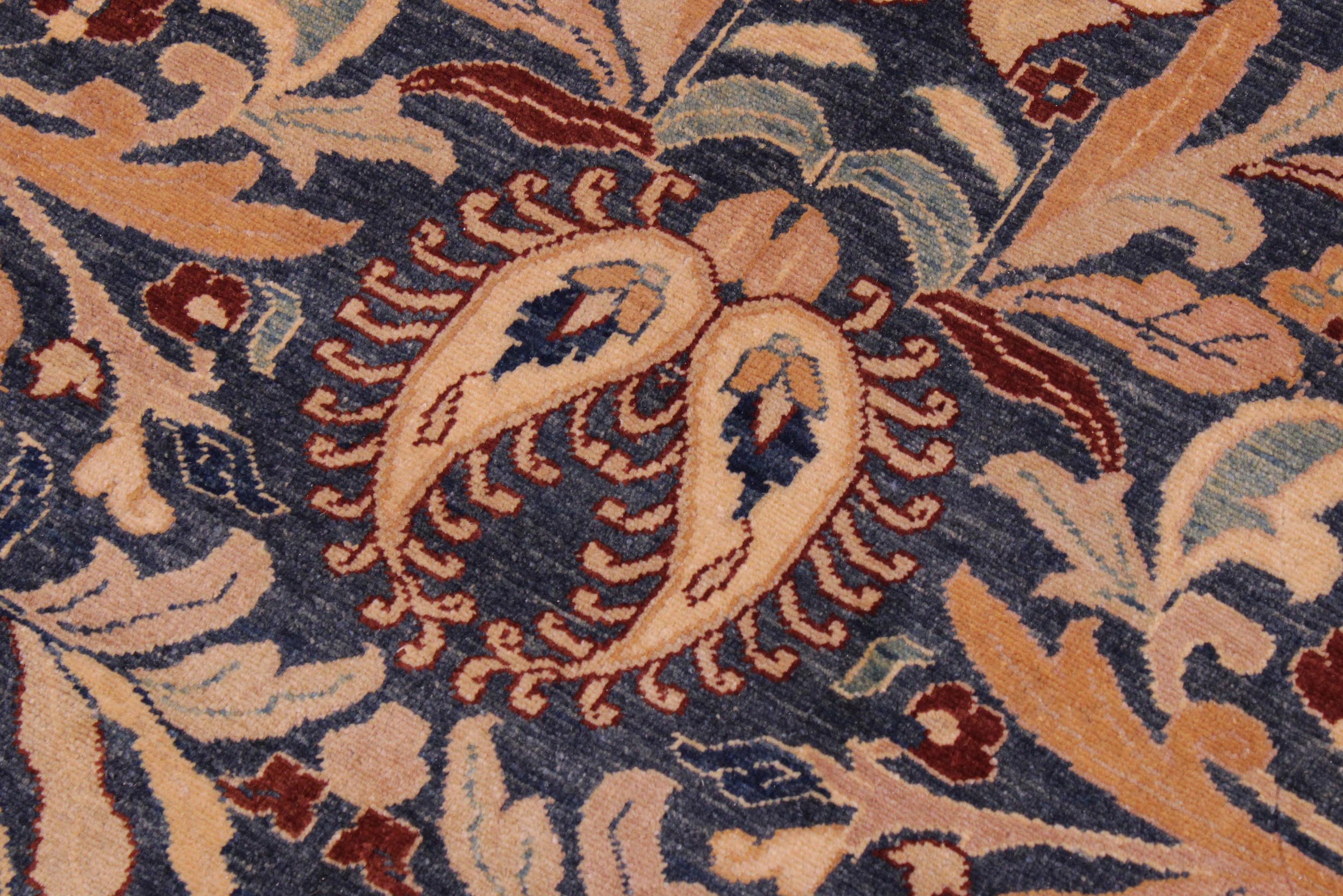 handmade Traditional Lahore Blue Aubergine Hand Knotted RECTANGLE 100% WOOL area rug 9' x 12'