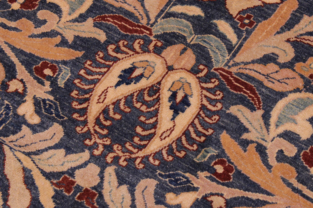 handmade Traditional Lahore Blue Aubergine Hand Knotted RECTANGLE 100% WOOL area rug 9' x 12'