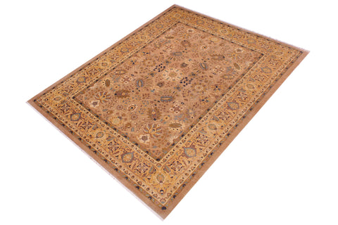handmade Traditional Lahore Tan Gold Hand Knotted RECTANGLE 100% WOOL area rug 9' x 12'