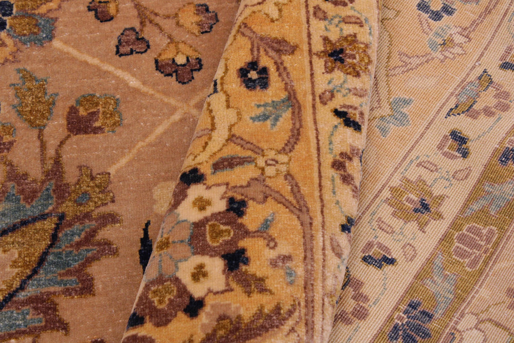 handmade Traditional Lahore Tan Gold Hand Knotted RECTANGLE 100% WOOL area rug 9' x 12'