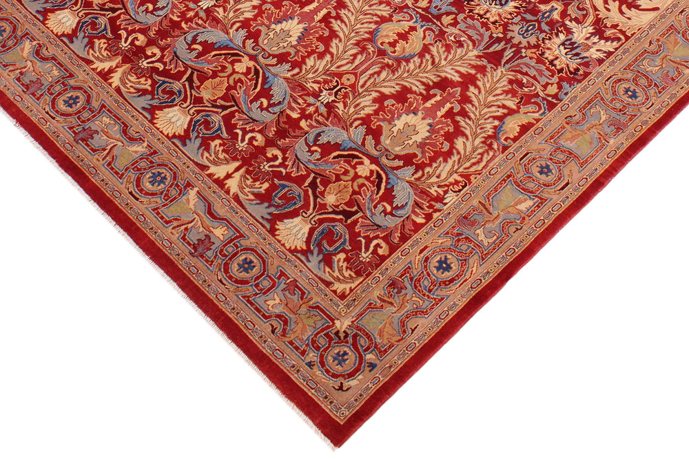 handmade Traditional Lahore Red Lt. Brown Hand Knotted RECTANGLE 100% WOOL area rug 9' x 12'
