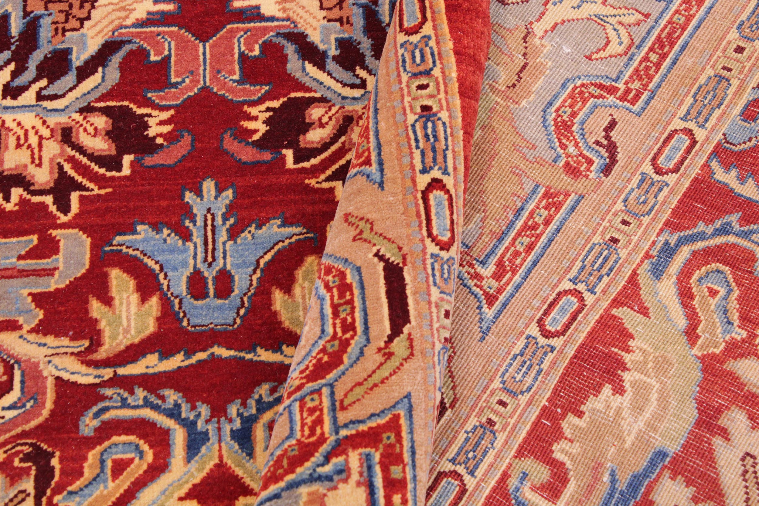 handmade Traditional Lahore Red Lt. Brown Hand Knotted RECTANGLE 100% WOOL area rug 9' x 12'